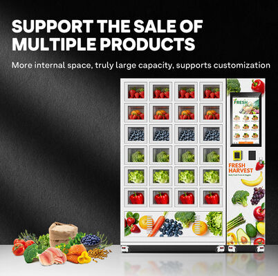 হ্যালো ২৪ গ্রিড স্মার্ট ভেন্ডিং লকার ঘন গ্যালভানাইজড শীট বাইরের শেল এবং শীতল সিস্টেমের সাথে তিন স্তর গ্লাস দরজা