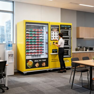 32 ইঞ্চি টাচ স্ক্রিন বড় ক্ষমতা আধা স্বয়ংক্রিয় লাঞ্চ বক্স মেশিন 3 মাইক্রোওয়েভ ওভেন, পুরো মেশিনের জন্য কাস্টমাইজযোগ্য স্টিকার