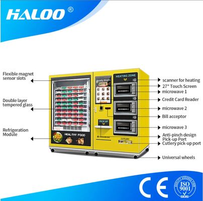 32 ইঞ্চি টাচ স্ক্রিন বড় ক্ষমতা আধা স্বয়ংক্রিয় লাঞ্চ বক্স মেশিন 3 মাইক্রোওয়েভ ওভেন, পুরো মেশিনের জন্য কাস্টমাইজযোগ্য স্টিকার